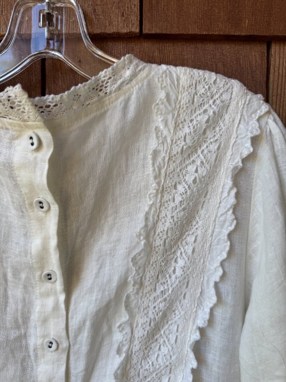 Vintage Romantic Edwardian White Linen and Lace Midi Dress in Women's Large - Picture 11 of 12